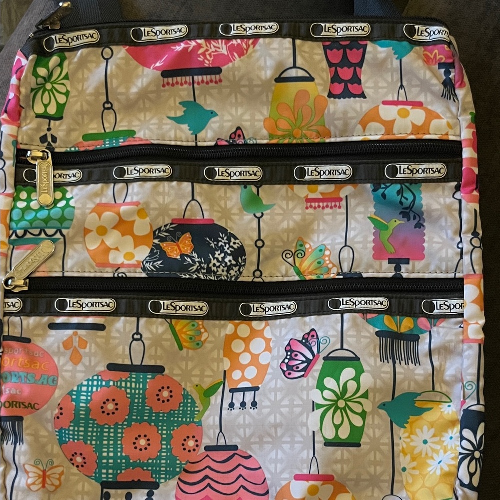 EUC Lesportsac Three Zipper Crossbody Bag 9” X 7”